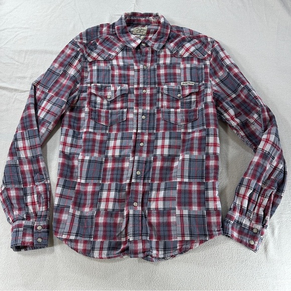 Lucky Brand Western Shirt Sz S Red Plaid Pearl Snap Cut & Sew Cowboy Rodeo - Picture 1 of 11